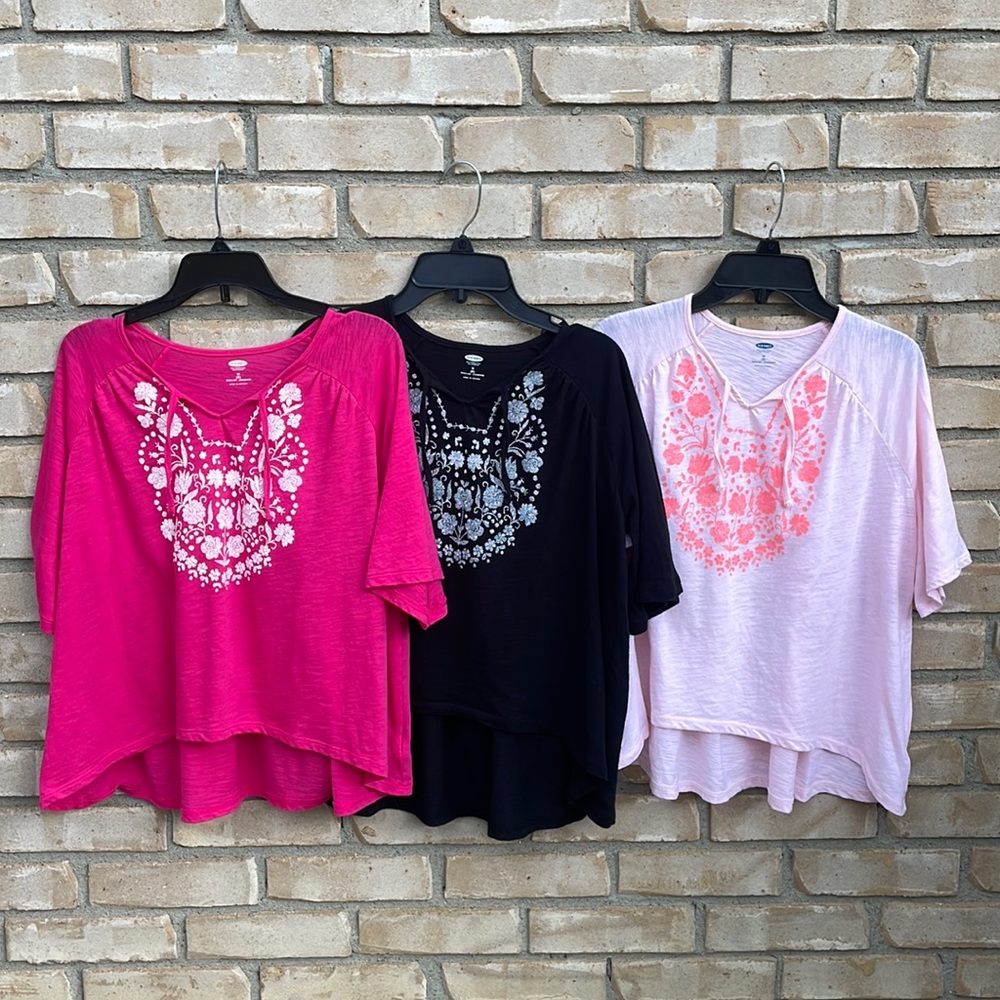 3 Girls Old Navy Tops Boho Bohemian Shirt Blouse  Size M (8) Black Pink